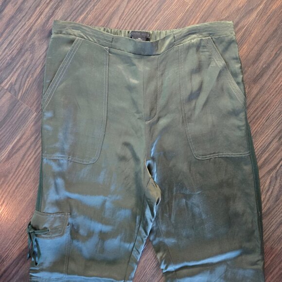 WORTH, New York Mossy Green Rayon & Linen Satin Dressy Pants SIZE M - Picture 7 of 10